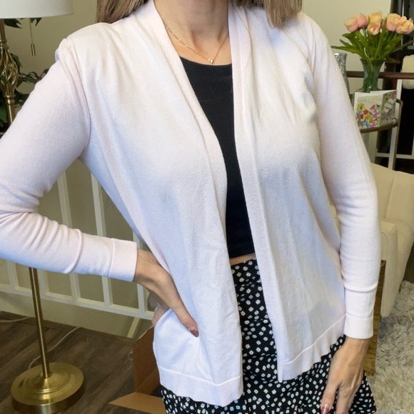 LOFT Open Front Long Sleeves Short Lightweight Knit Cardigan Soft Pink Casual S - Picture 3 of 10